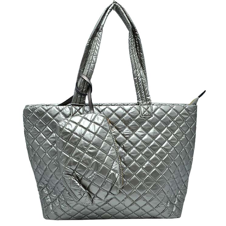 2-in-1 Large Quilted Zipper Tote with Pouch