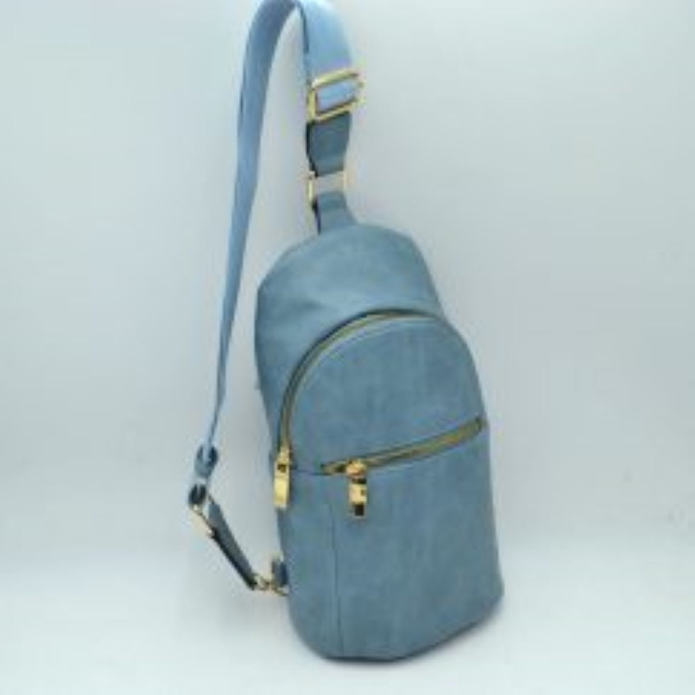 Structured Sling Bag with Contrast Zipper Detail
