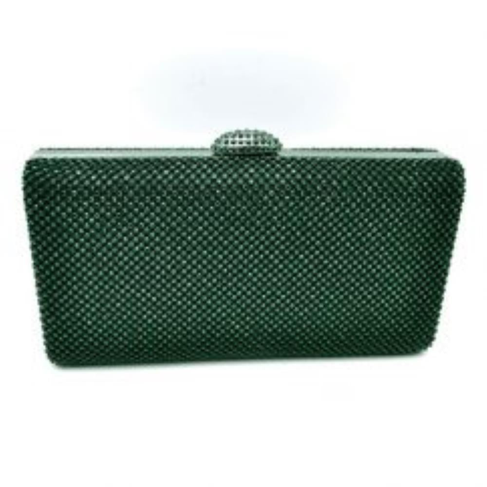 Grid Patterned Box Clutch with Jeweled Dome Clasp