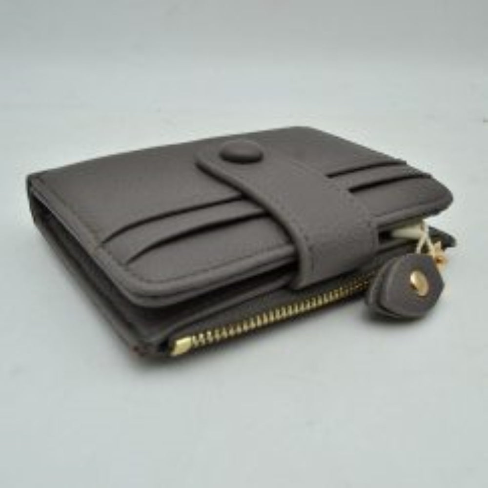 Pebbled Card Holder Wallet with Snap Button Strap and Zipper Pocket