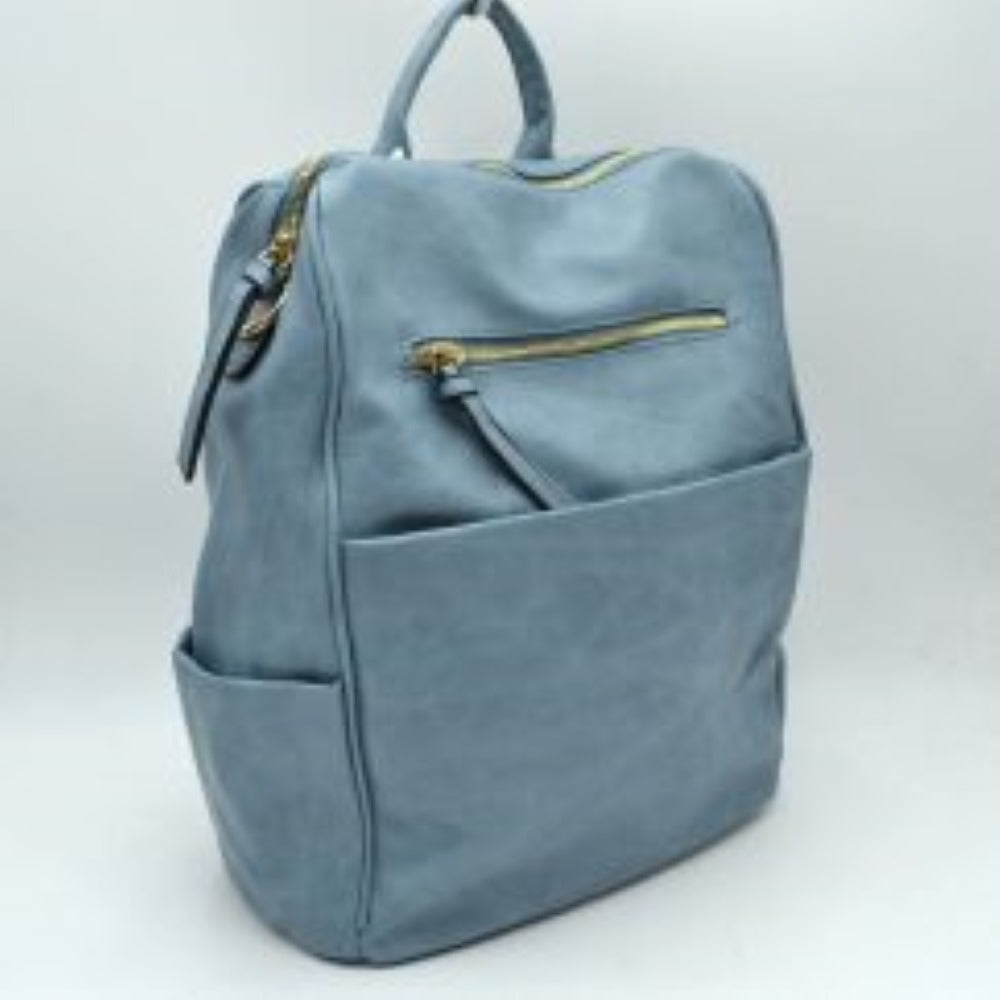 Structured Multi-Pocket Backpack with Metallic Zippers