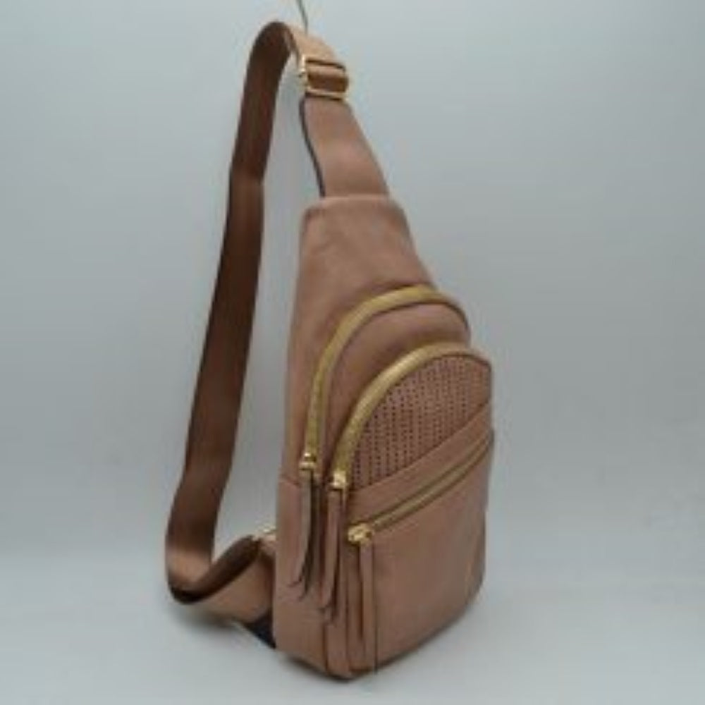Perforated Sling Bag with Multi-Zipper Compartments