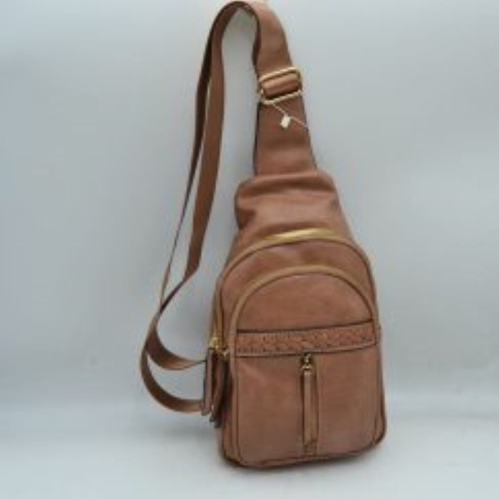 Braided Accent Sling Bag with Multi-Zipper Compartments
