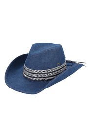 C.C Women's Denim Cowboy Hat With Geometric Trim Bands