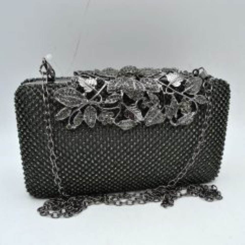 Studded Evening Clutch with Ornate Leaf Clasp Detail