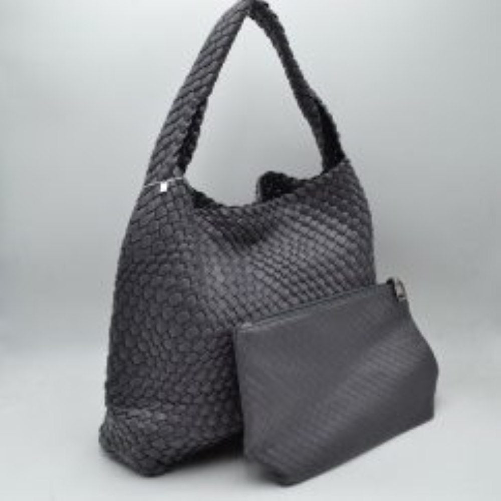 Woven Slouchy Shoulder Bag with Matching Zipper Pouch Set