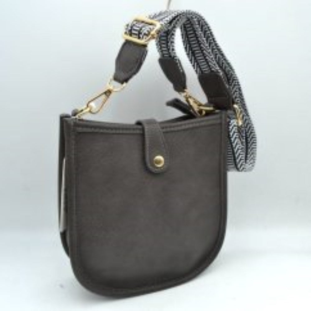 Minimalist Curved Crossbody Bag with Patterned Guitar Strap