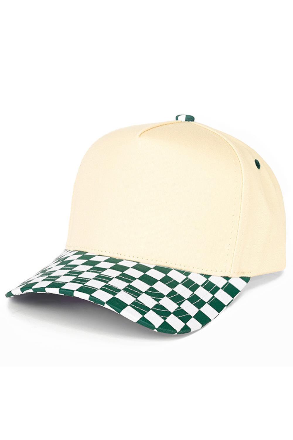 C.C Check Board Pattern Print Two Tone Canvas Trucker Hat