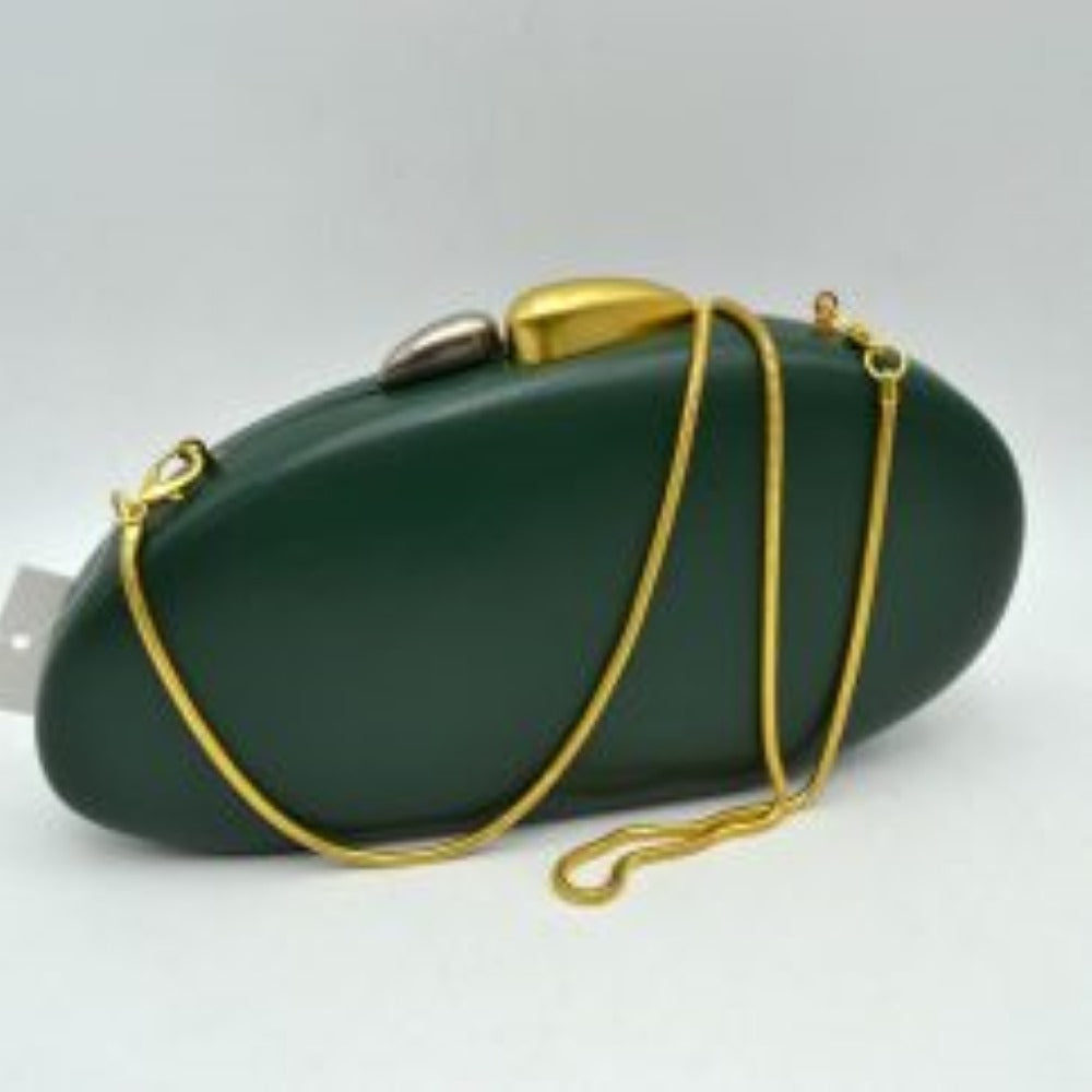Oval Hardcase Clutch Bag with Two-Tone Metal Clasp
