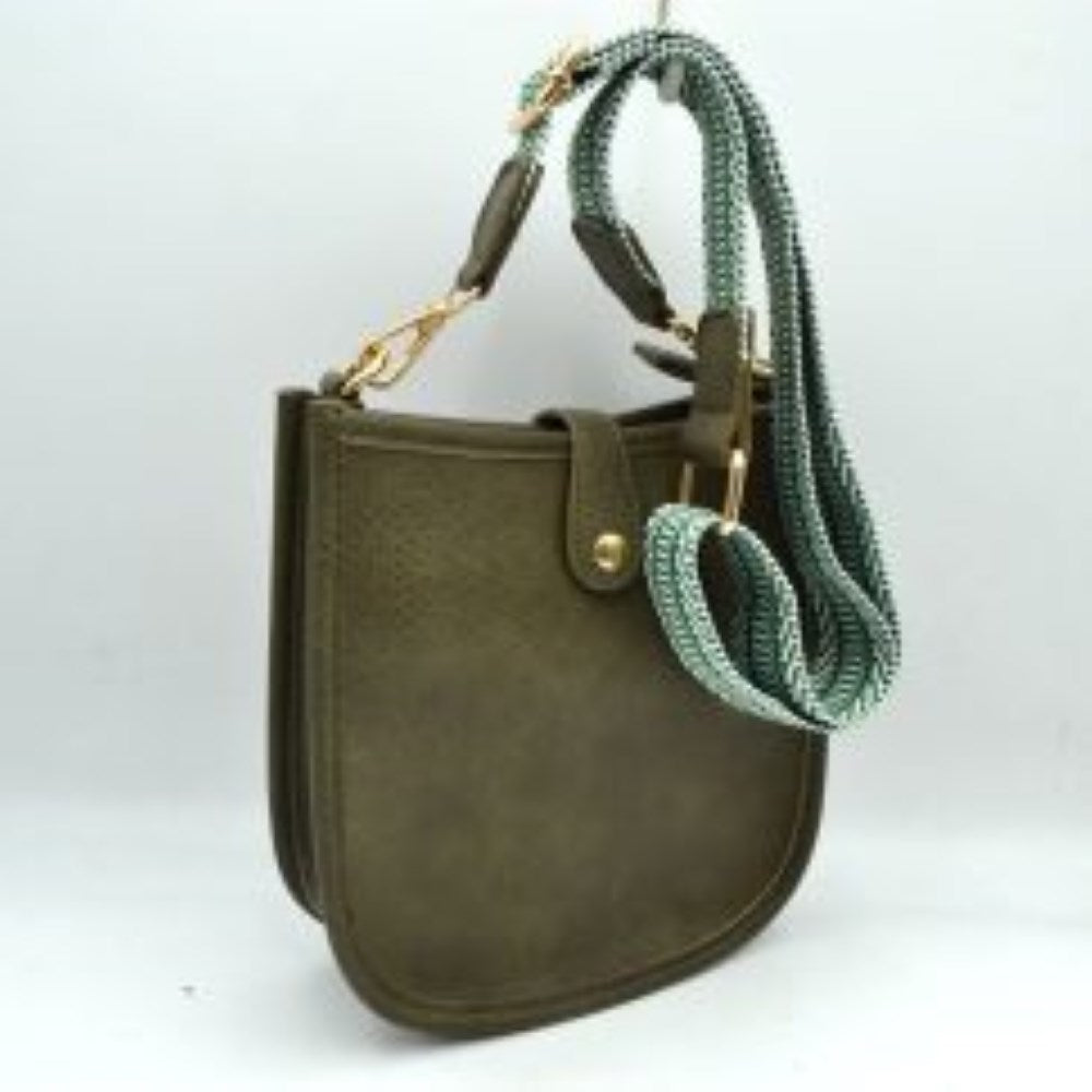 Minimalist Curved Crossbody Bag with Patterned Guitar Strap