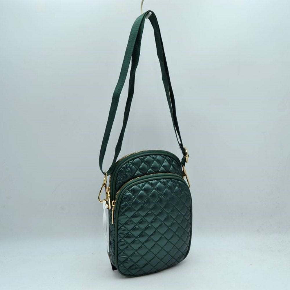 Quilted Puffer Crossbody Bag Multi-Zip Shoulder Bag with Adjustable Strap