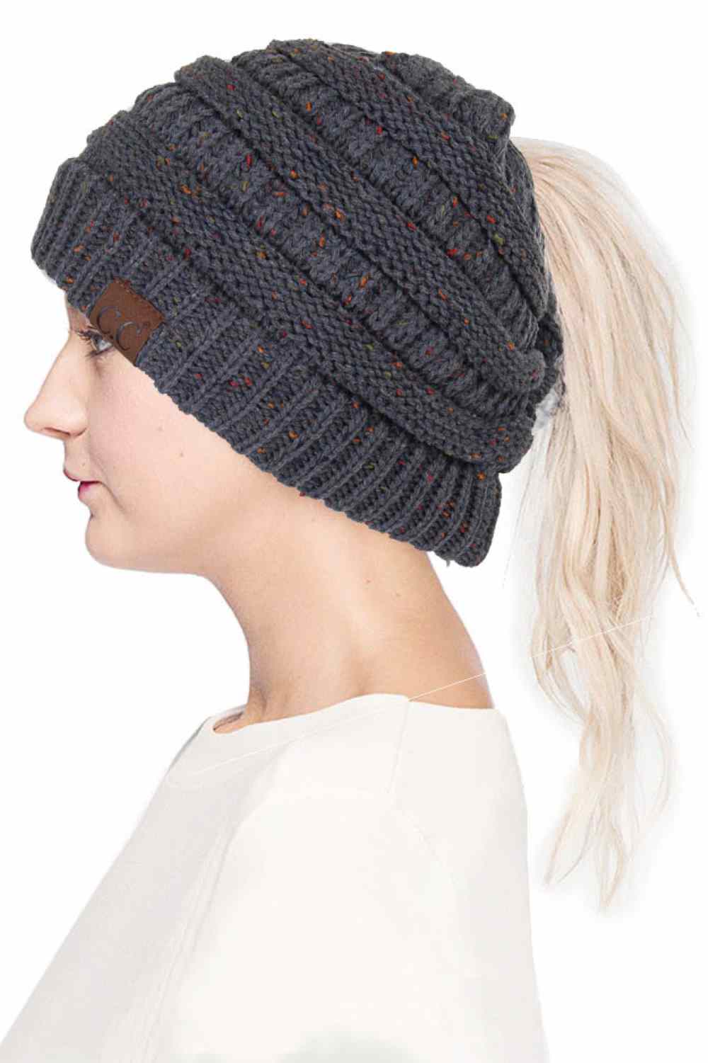 C.C Confetti Ponytail Messy Bun Beanie