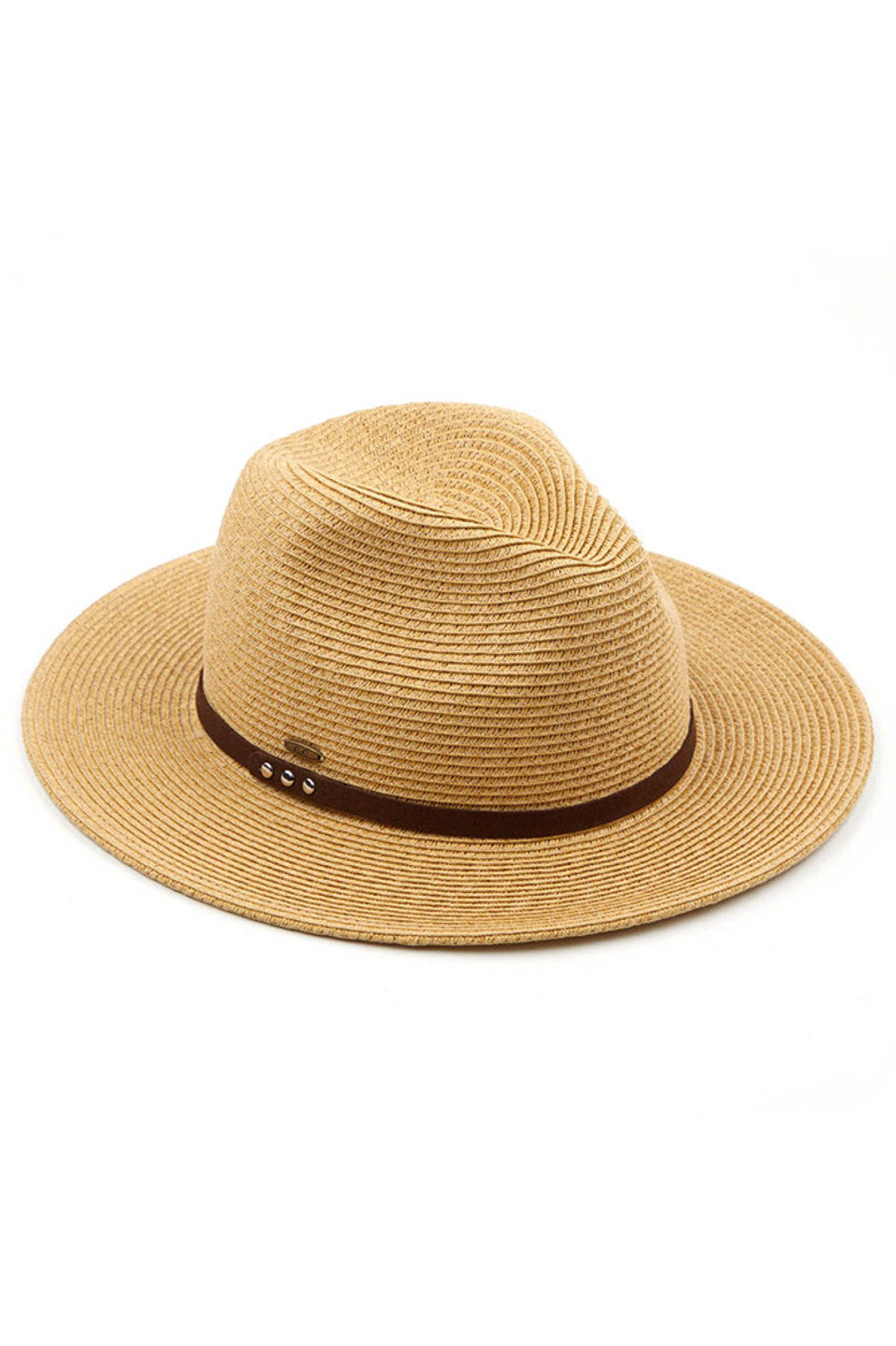 C.C SUEDE BAND TRIM PANAMA SUN HAT