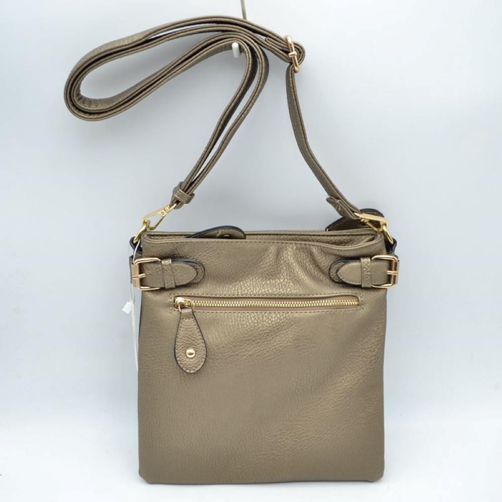 Buckle Accent Crossbody Bag with Front Zipper Pocket
