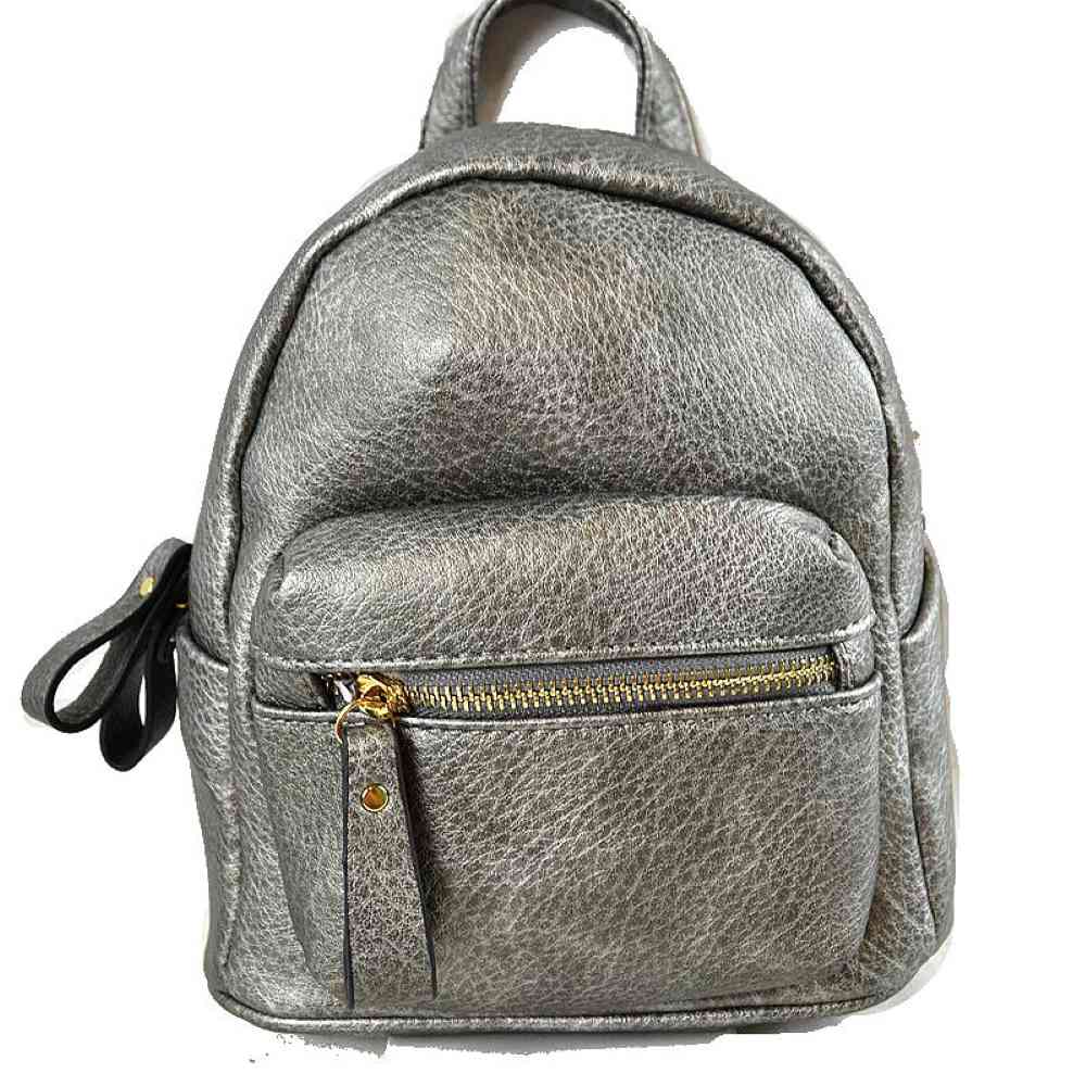 Textured Mini Backpack with Front Zipper Pocket