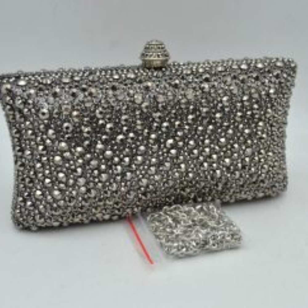 Rhinestone Embellished Box Clutch Bag with Removable Chain Strap