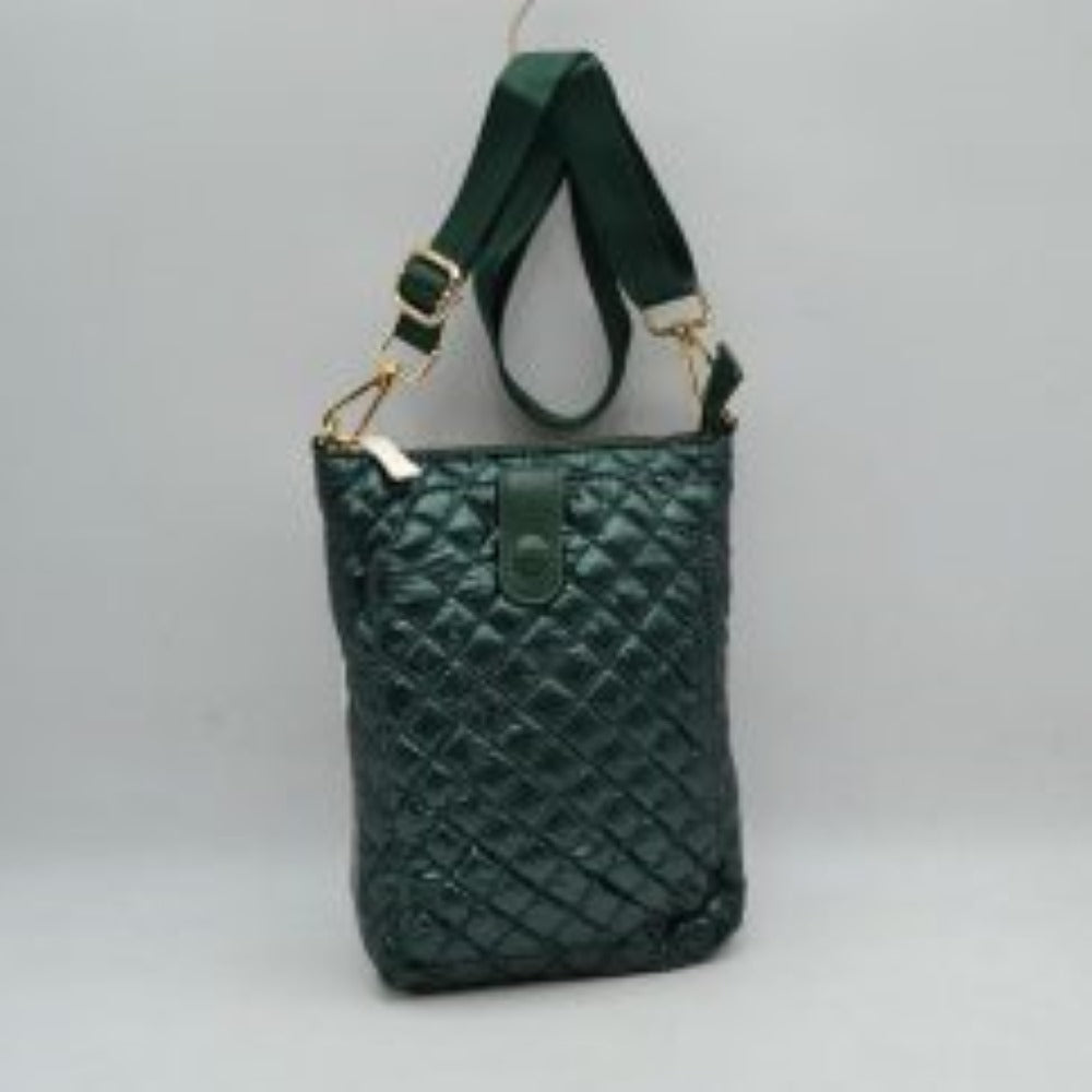 Quilted Vertical Crossbody Pouch Bag with Front Snap Pocket