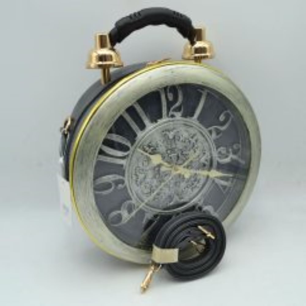 Vintage Alarm Clock Shaped Novelty Crossbody Bag with Top Handle
