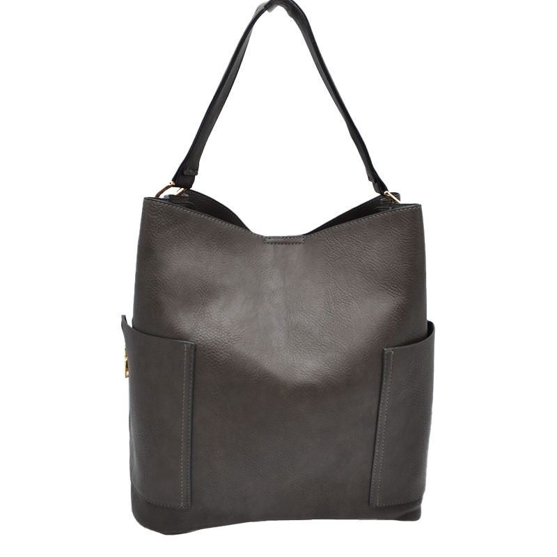 2-in-1 Chic Satchel Side Pocket Bucket Bag with Long Strap