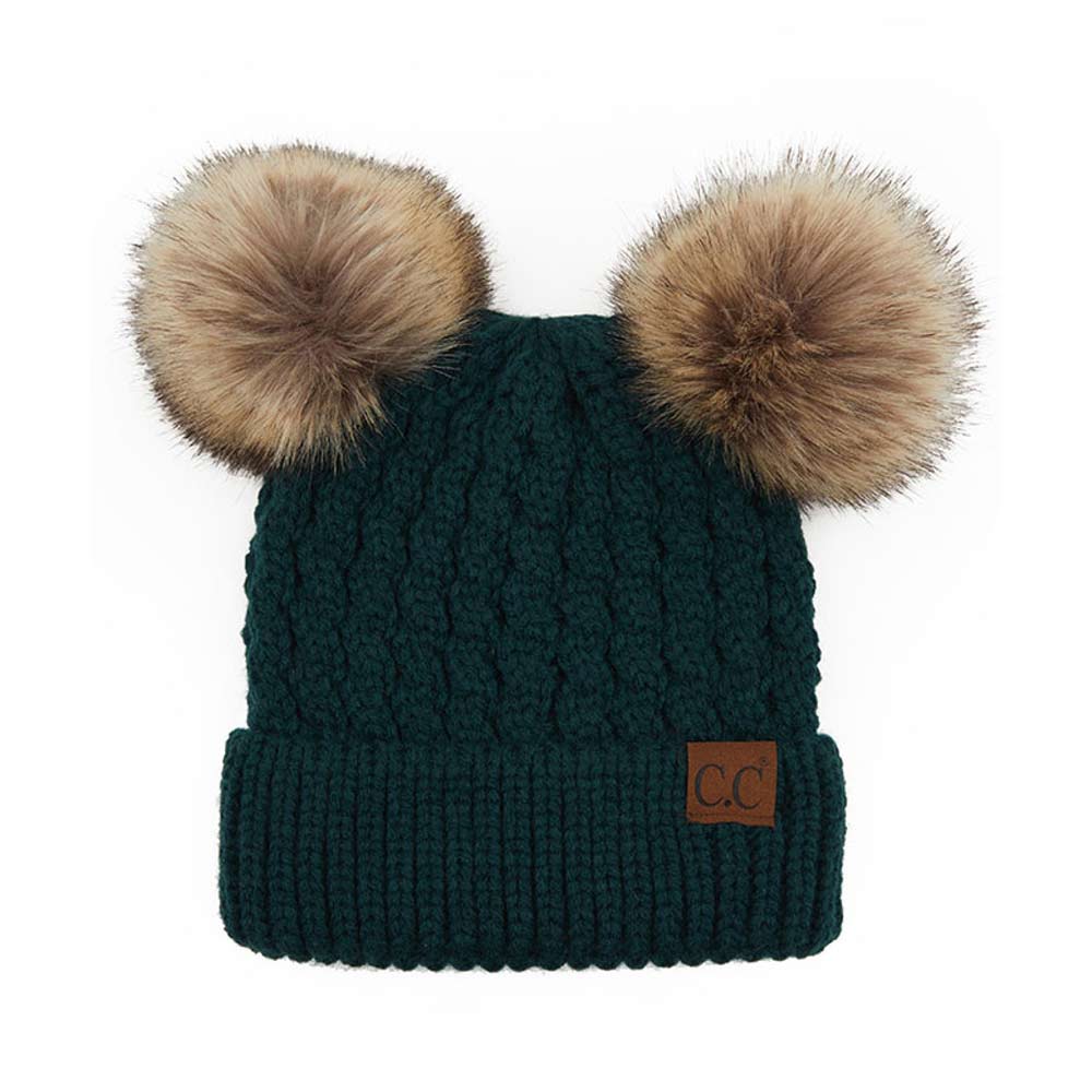 C.C Women's Double Pom All Over Cable Knit Beanie