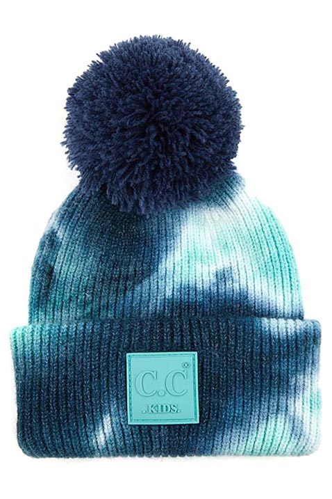 C.C Tie Dye Kids Beanie With C C Rubber Patch And Yarn Pom
