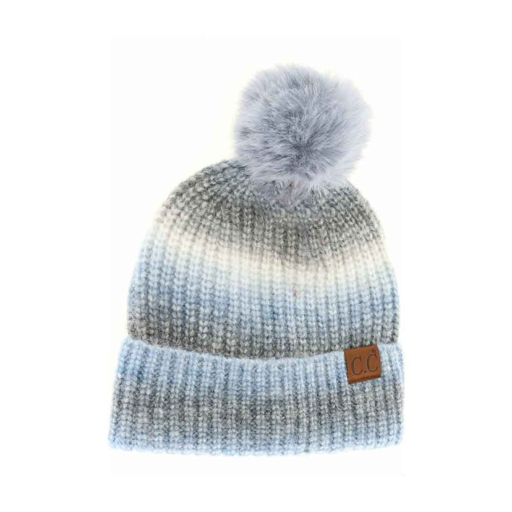 Multicolored Ombre Fur Pom C.C Beanie