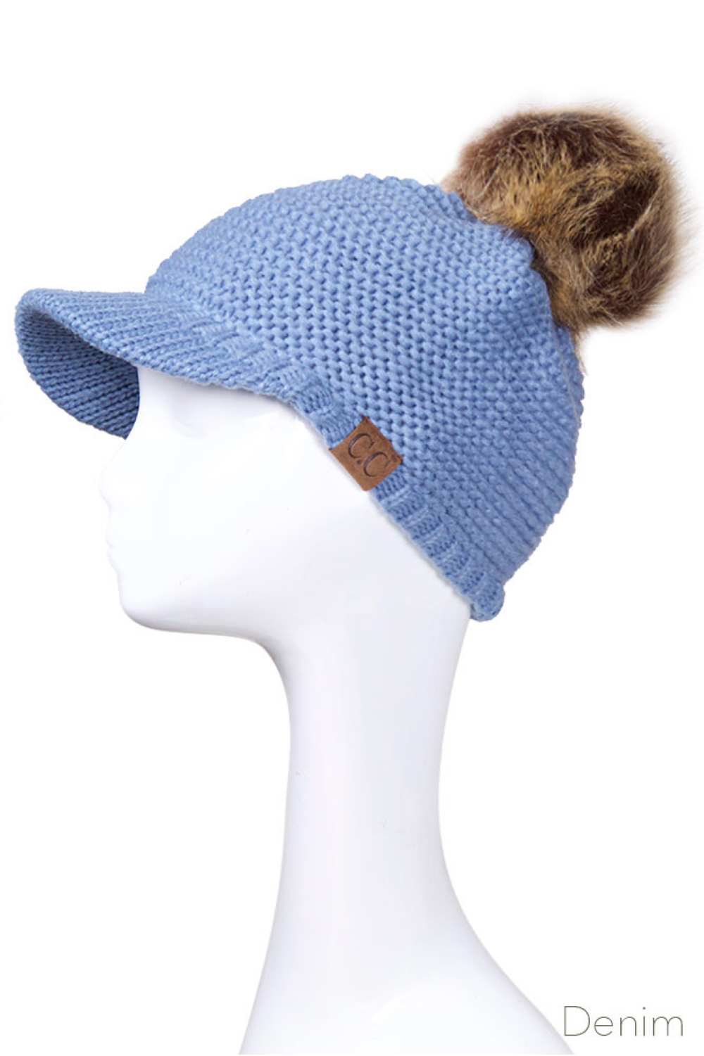 C.C Knit Brim Beanie With Pom