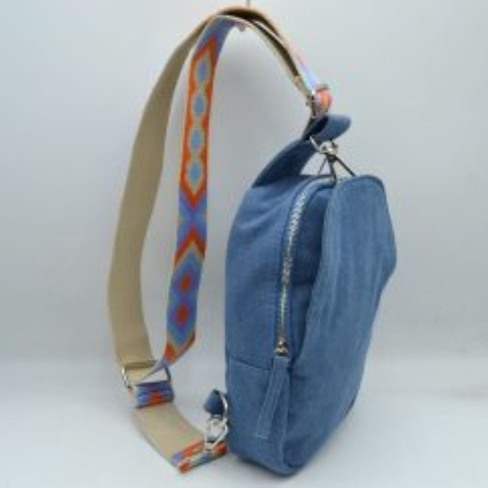 Geometric Pattern Strap Sling Bag with Zipper Pockets