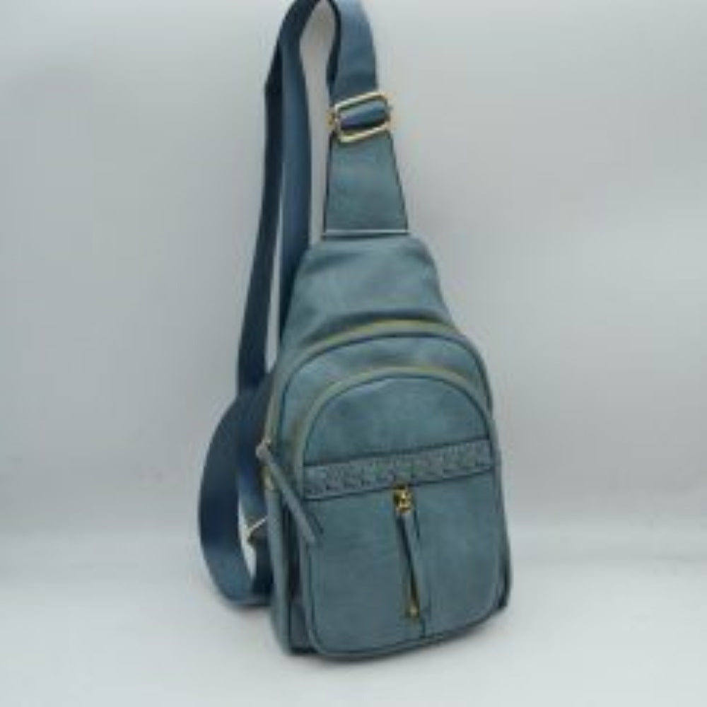 Braided Accent Sling Bag with Multi-Zipper Compartments