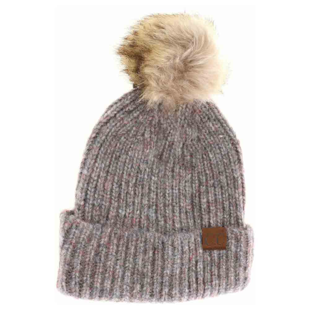 Soft Ribbed Fur Pom C.C Beanie