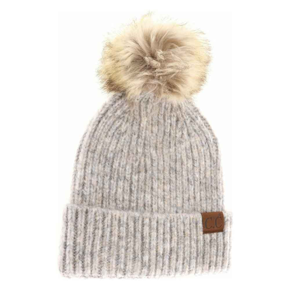 Soft Ribbed Fur Pom C.C Beanie