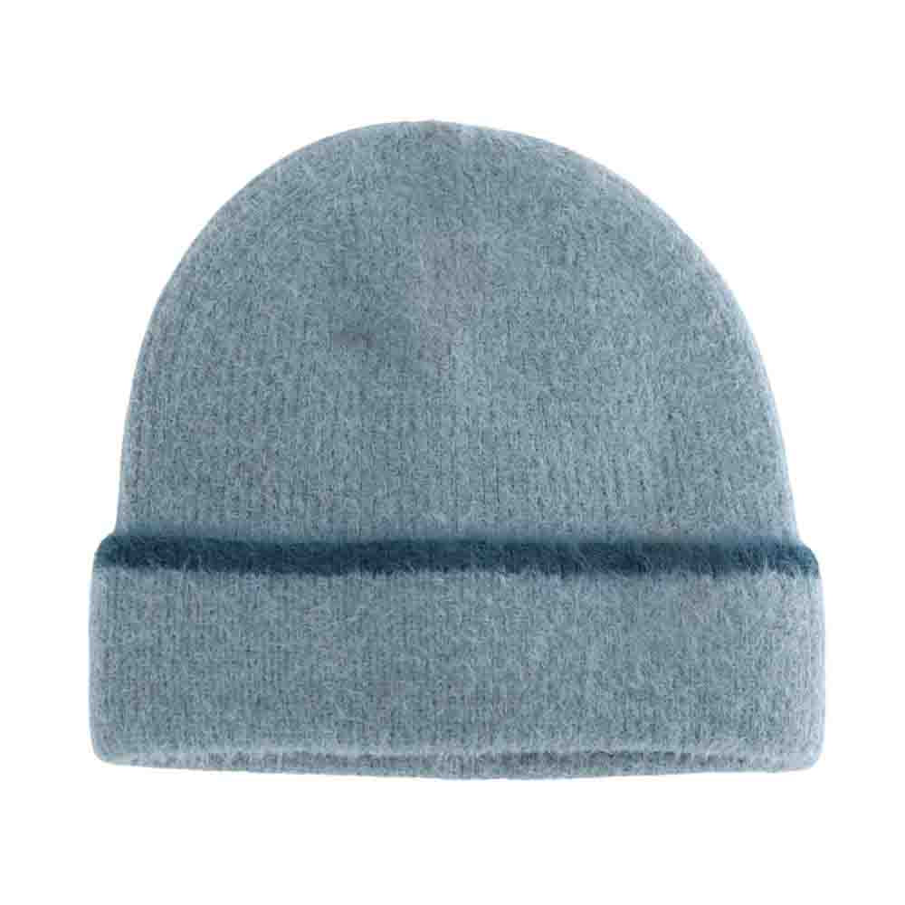 Soft Feather Yarn Striped Cuff C.C Beanie