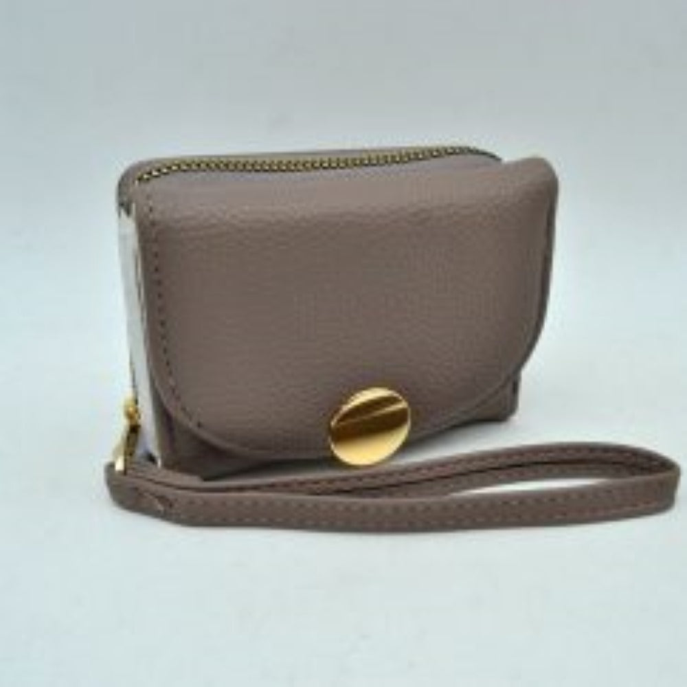 Textured Wristlet Wallet with Metallic Button Accent