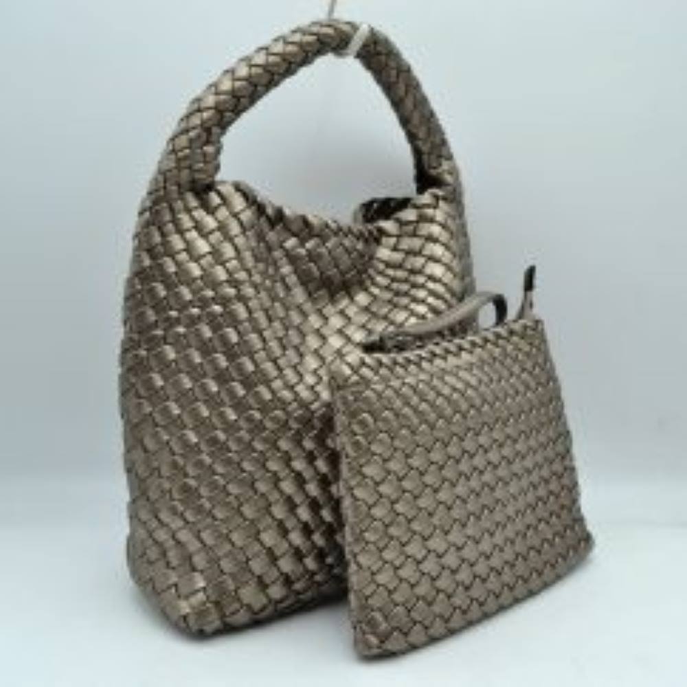 Woven Hobo Bag with Integrated Top Handle and Matching Pouch