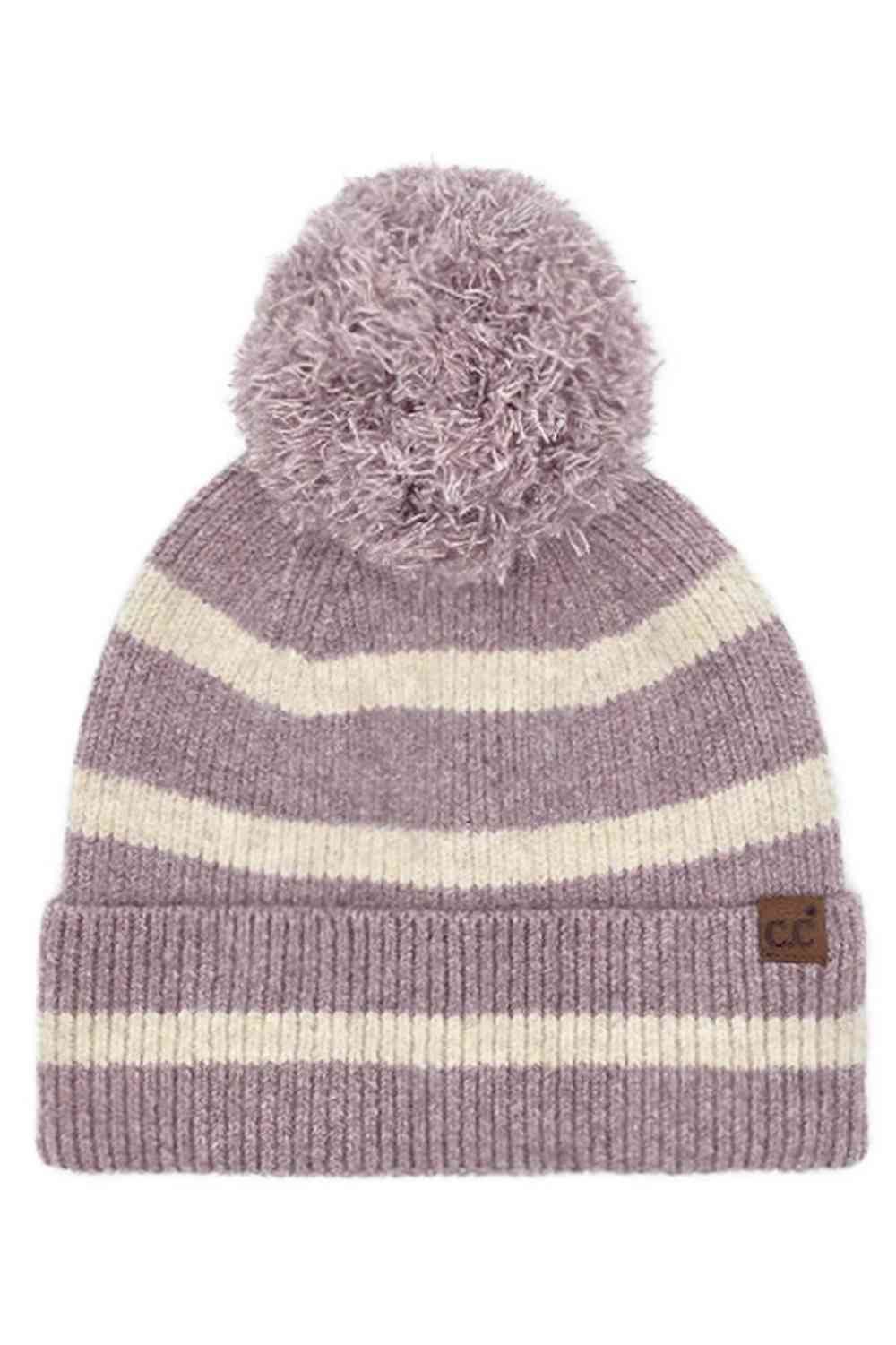 C.C Two Tone Stripe Yarn Pom Beanie