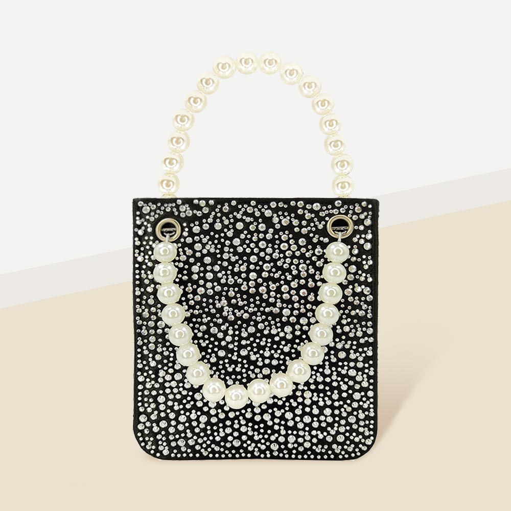 Bling Rectangle Pearl Handle Evening Tote / Crossbody Bag