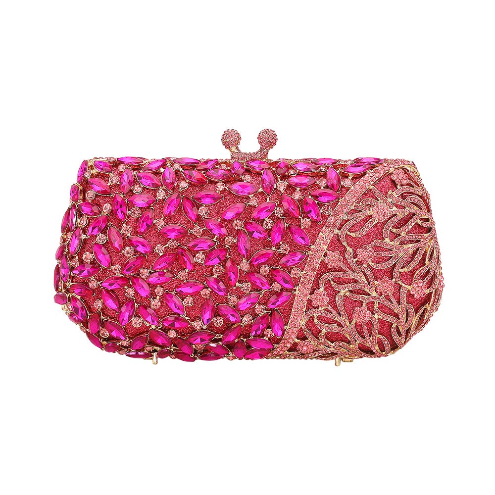Floral Leaf Crystal Frame Evening Clutch Shoulder Bag