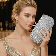 Floral Leaf Crystal Frame Evening Clutch Shoulder Bag