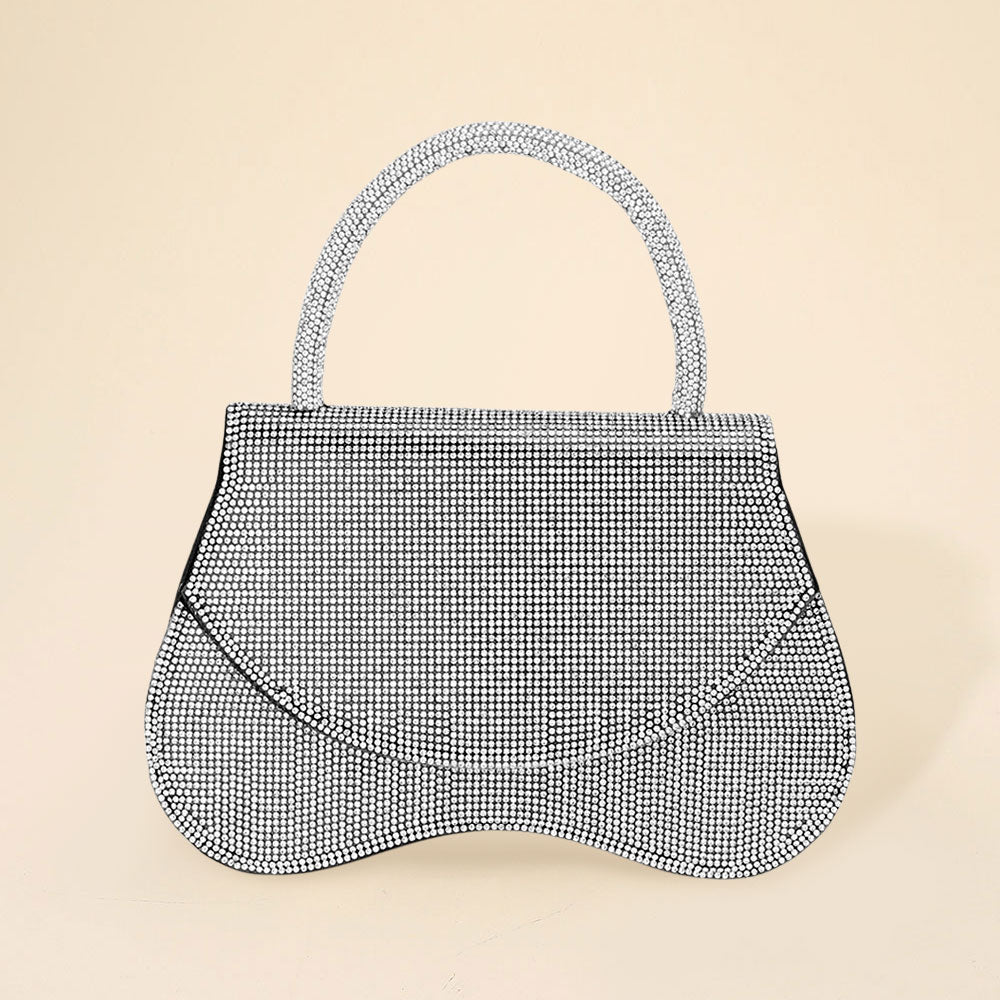 Bling Studded Flat Top Handle Flap Evening Bag / Crossbody Bag