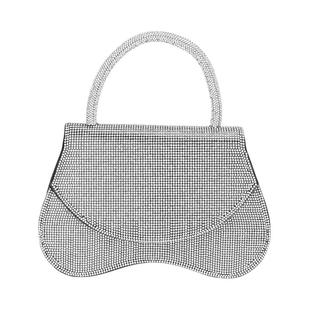 Bling Studded Flat Top Handle Flap Evening Bag / Crossbody Bag