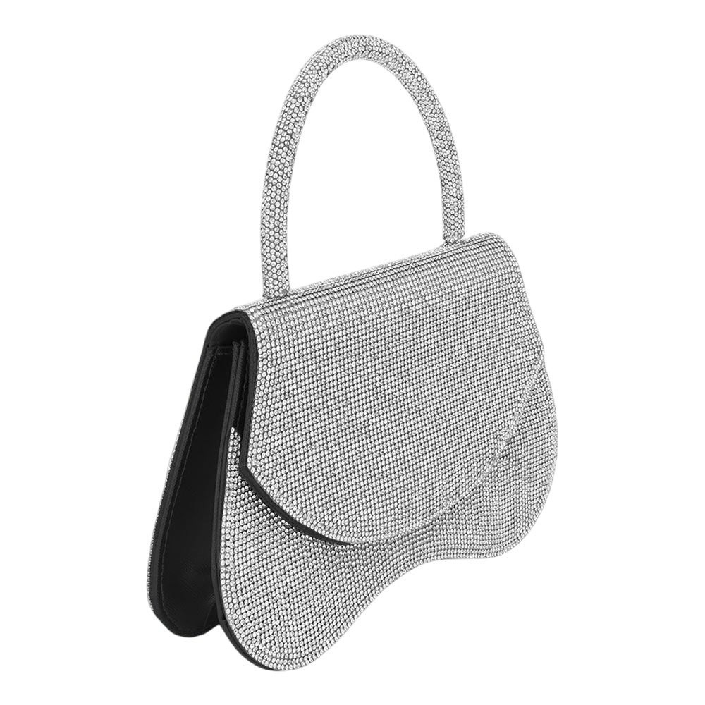 Bling Studded Flat Top Handle Flap Evening Bag / Crossbody Bag