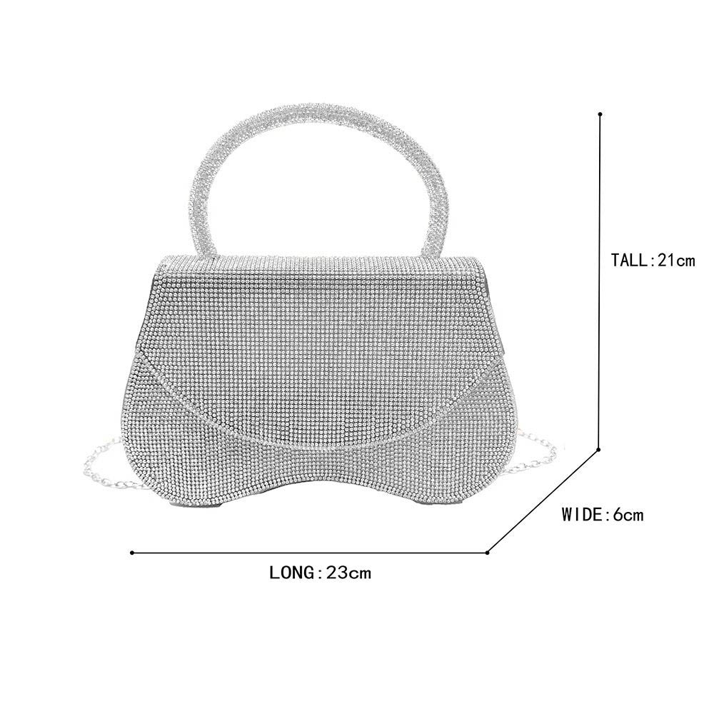 Bling Studded Flat Top Handle Flap Evening Bag / Crossbody Bag