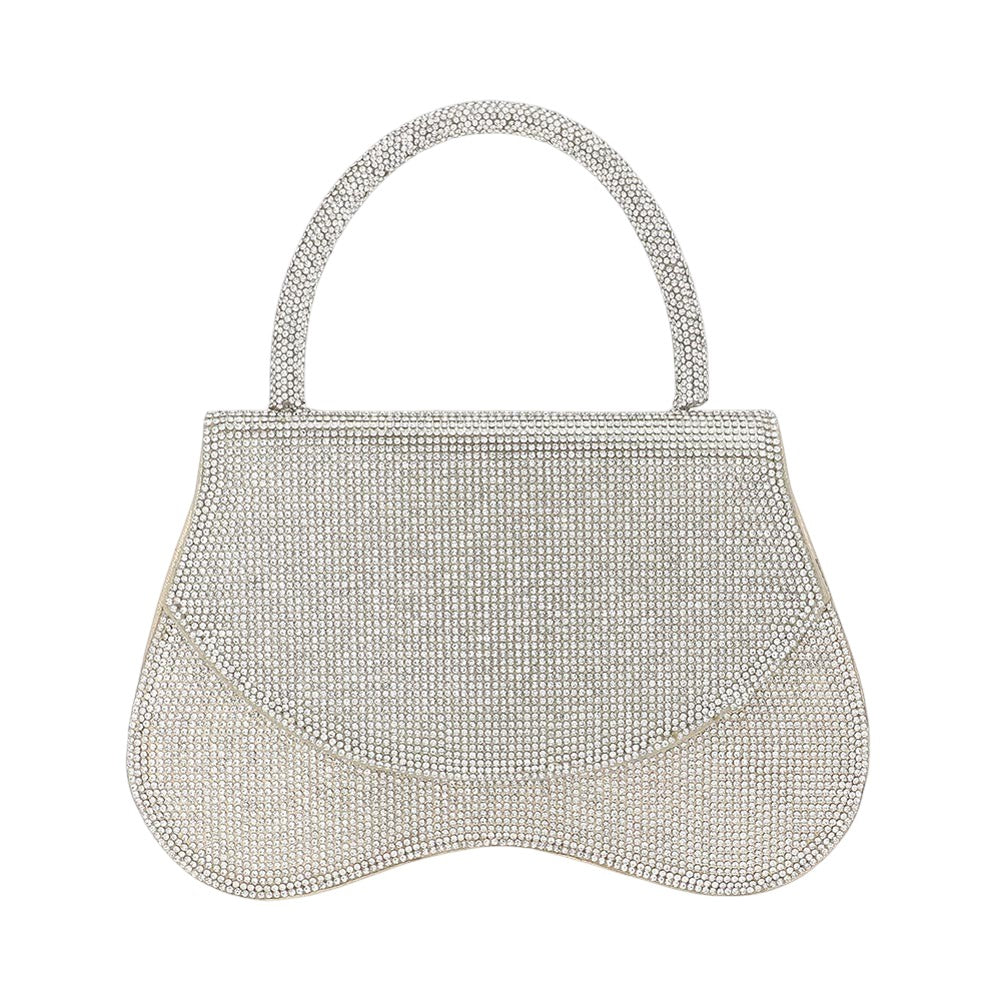 Bling Studded Flat Top Handle Flap Evening Bag / Crossbody Bag