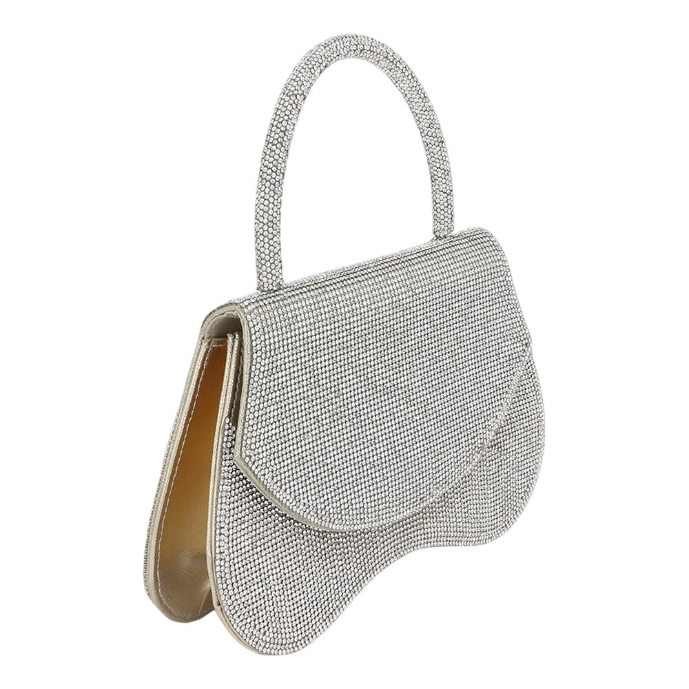 Bling Studded Flat Top Handle Flap Evening Bag / Crossbody Bag