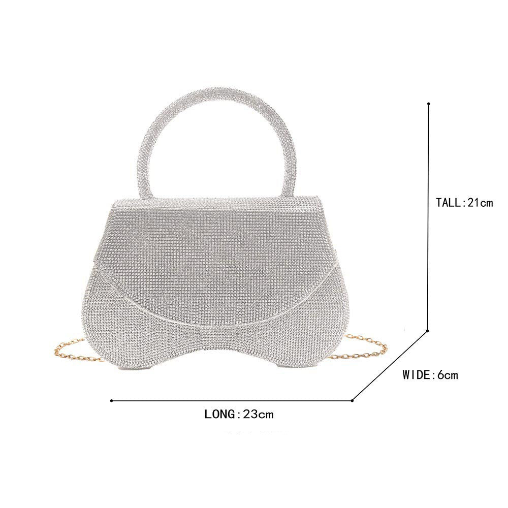 Bling Studded Flat Top Handle Flap Evening Bag / Crossbody Bag