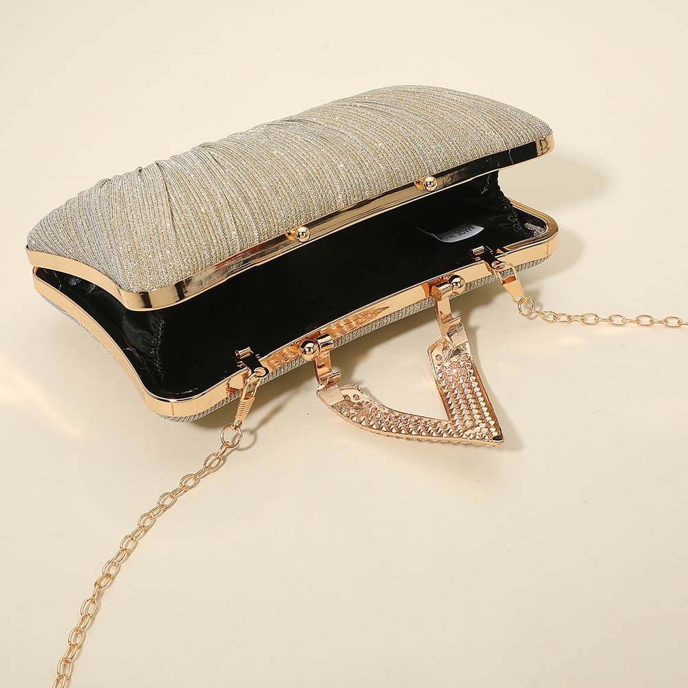 Sparkle Fabric Stone Paved V Fold Evening Clutch Crossbody Bag