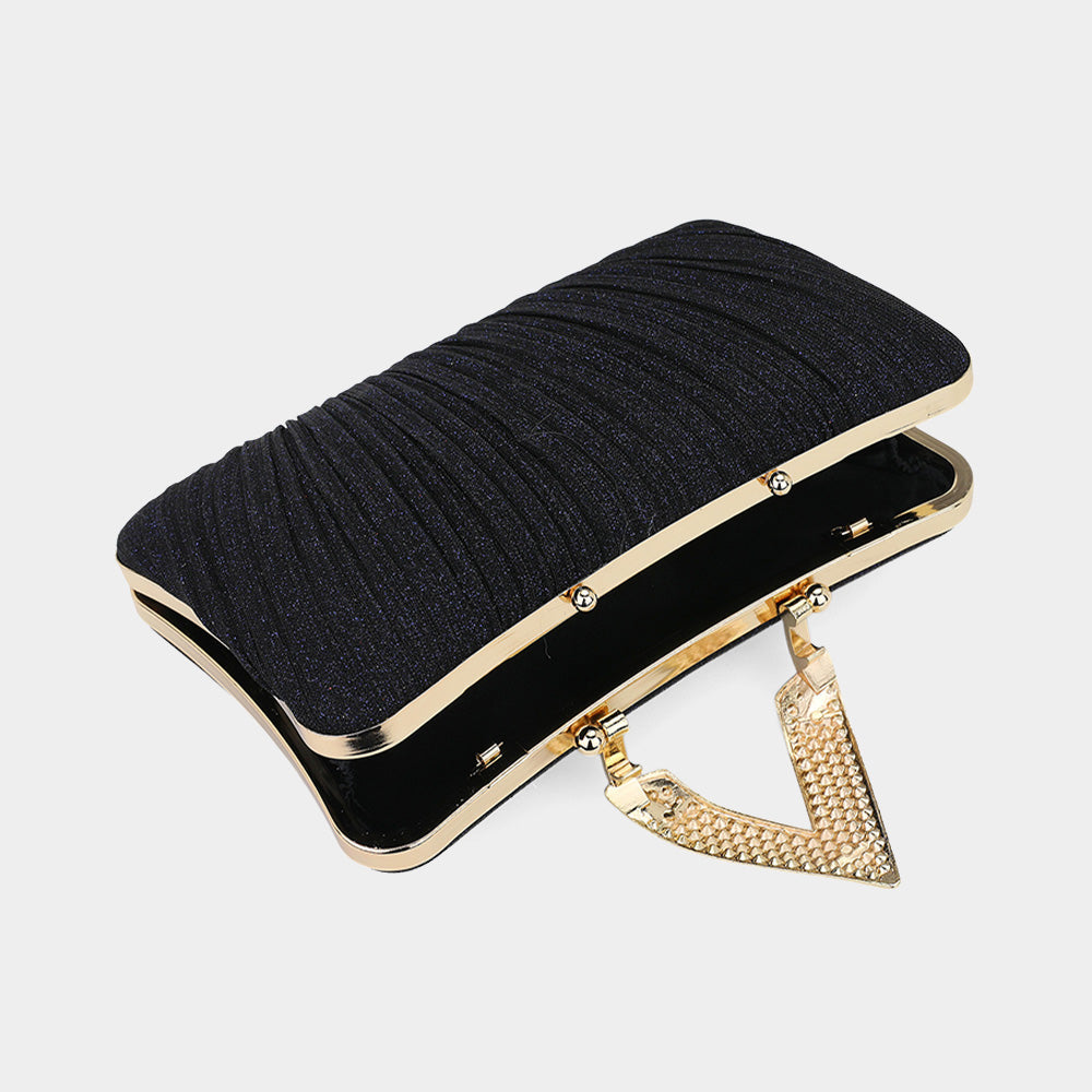 Sparkle Fabric Stone Paved V Fold Evening Clutch Crossbody Bag