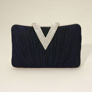 Sparkle Fabric Stone Paved V Fold Evening Clutch Crossbody Bag