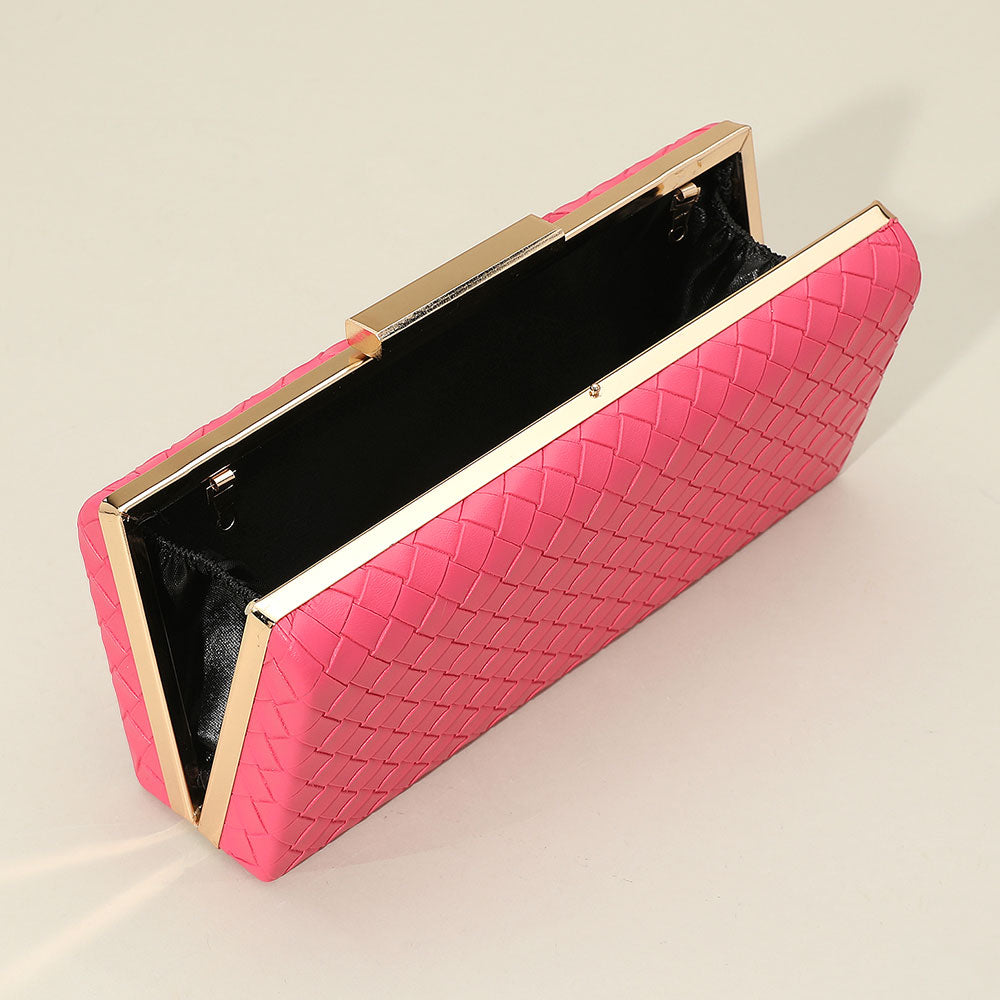 Faux Leather Basket Weave Clutch Evening Bag / Crossbody Bag