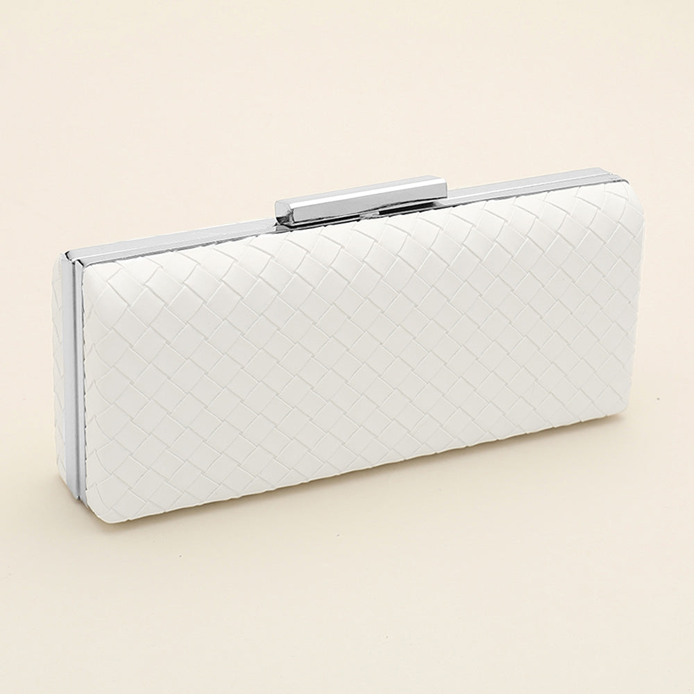 Faux Leather Basket Weave Evening Clutch Bag / Crossbody Bag